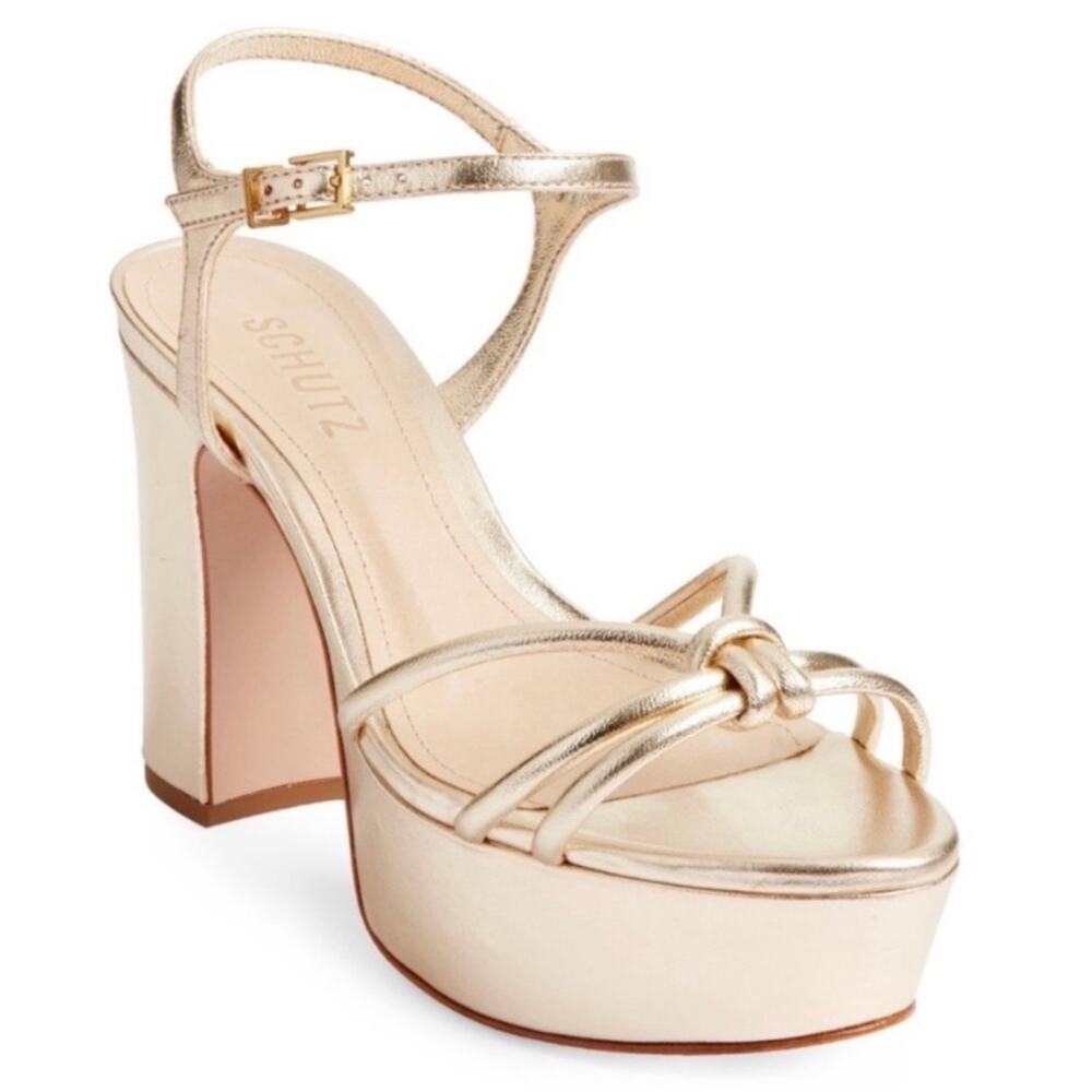 SCHUTZ Metallic Gold Platform Knot Sandals